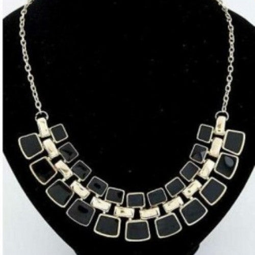 Long Plated Enamel Statement Bling Necklace