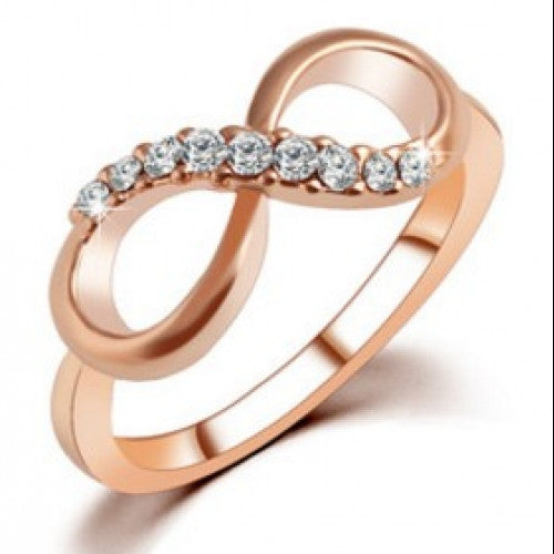 Alloy Rose Gold Plated Zircon Ring Infinity Crystal Rings