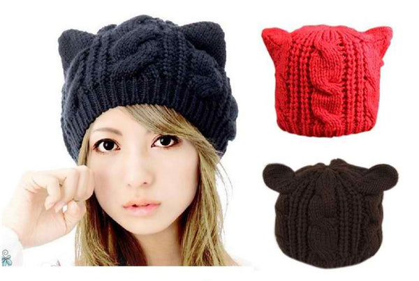 Warm Knitting Wool Cat Ear Beanie Ski Hat
