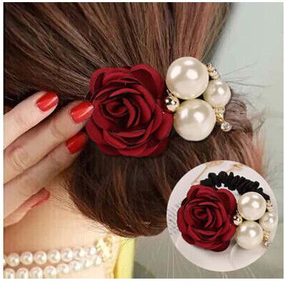 Ellegant Ribbon Flowers Simulated Pearls Hair Bands