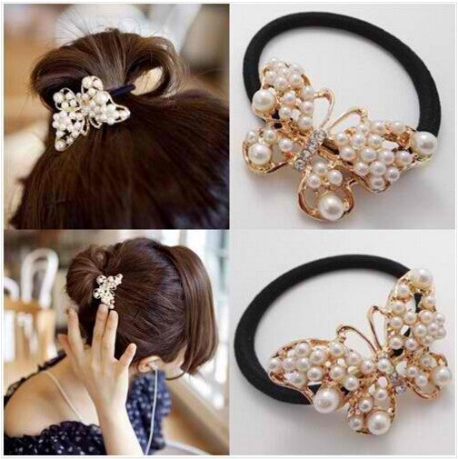 Pearl Bungees Chic Butterfly Elastic Hair Bands